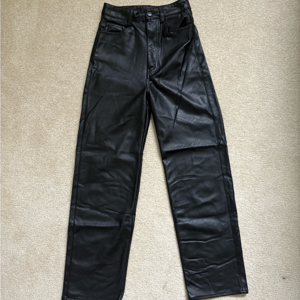 H&M Black Leather Straight Leg Pants
